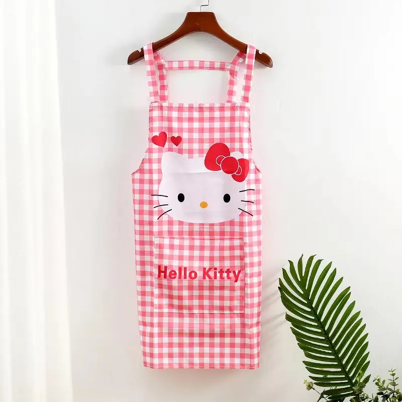 Sanrios Family Hello Kitty My Melody Kuromi Cinnamoroll Checked Apron Pinafore Kawaii Anime Kitchen Cleaning Hygiene 17 Styles