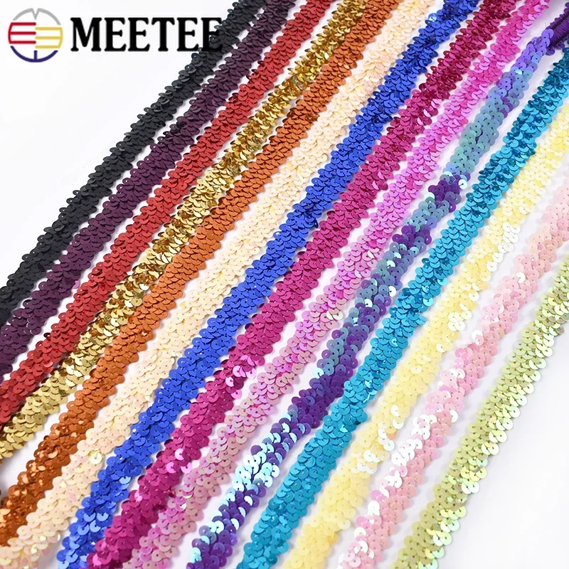 50Yards 20mm Sequins Lace Trims Ribbon Tapes Stretch Bands Webbing Fabric Dance Dress Paillette DIY Clothing Sewing Accessories