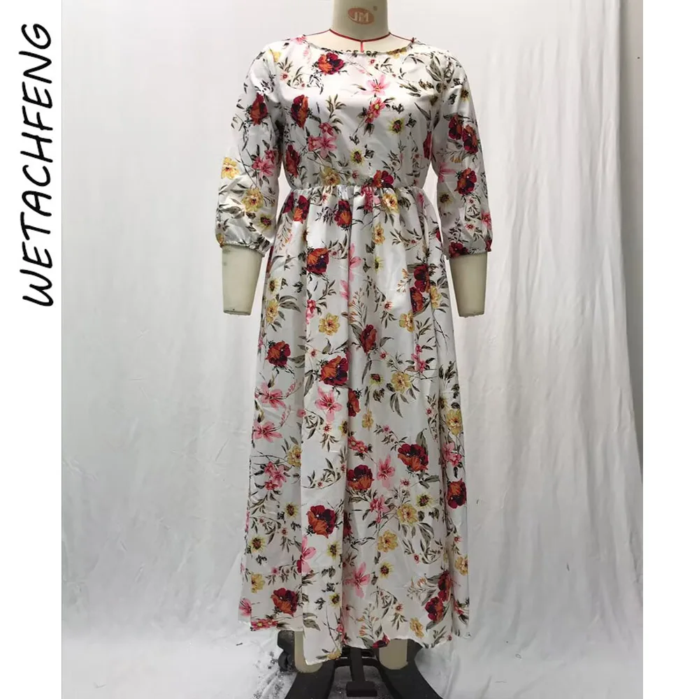 Elegant Sweet Floral Printed Summer Women Dress Big Swing Chiffon Slim Vacation Beach Boho Party Evening Maxi Lady Dress Clothes