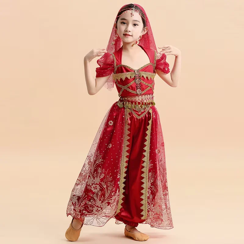 

2025 Halloween Princess Dress Jasmine Princess Aladdin Divine Lamp Children's Set Indian Dance Girl Performance Dress