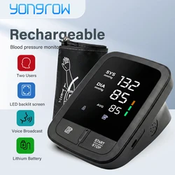 Voice Portable LED Upper Arm Blood Pressure Monitor Portable Rechargeable Digital Tonometer Sphygmomanometer BP Monitor