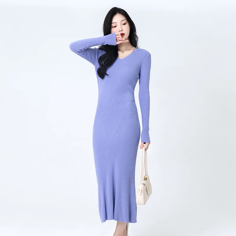 

Temperament Gentle Knitted Dress for Women Slim Inner Tight Bottoming Sweater Skirt Fall Winter 2024