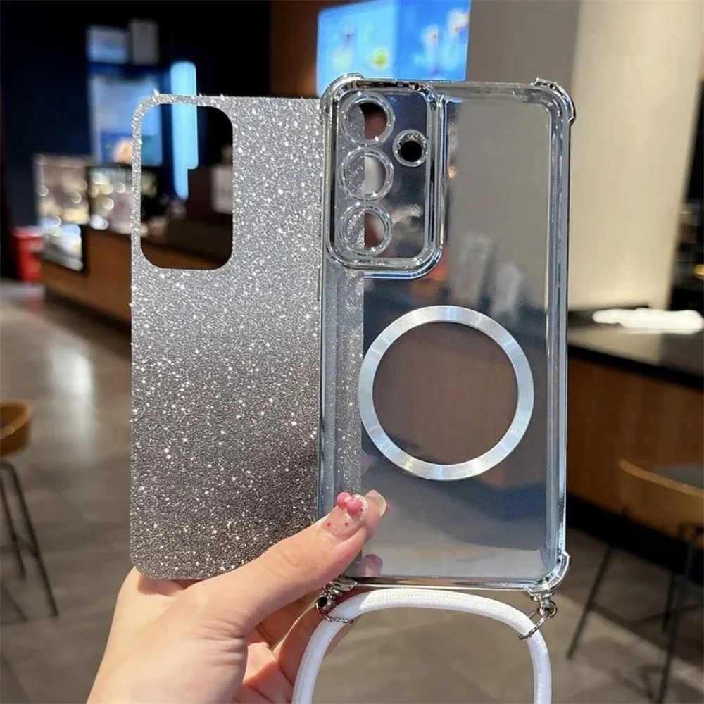 Überzug Klare Magnetische Hüllen Für Samsung A53 A52 A32 A13 A23 A33 A73 A12 A22 A02S A03S Crossbody Lanyard Halskette Abdeckung