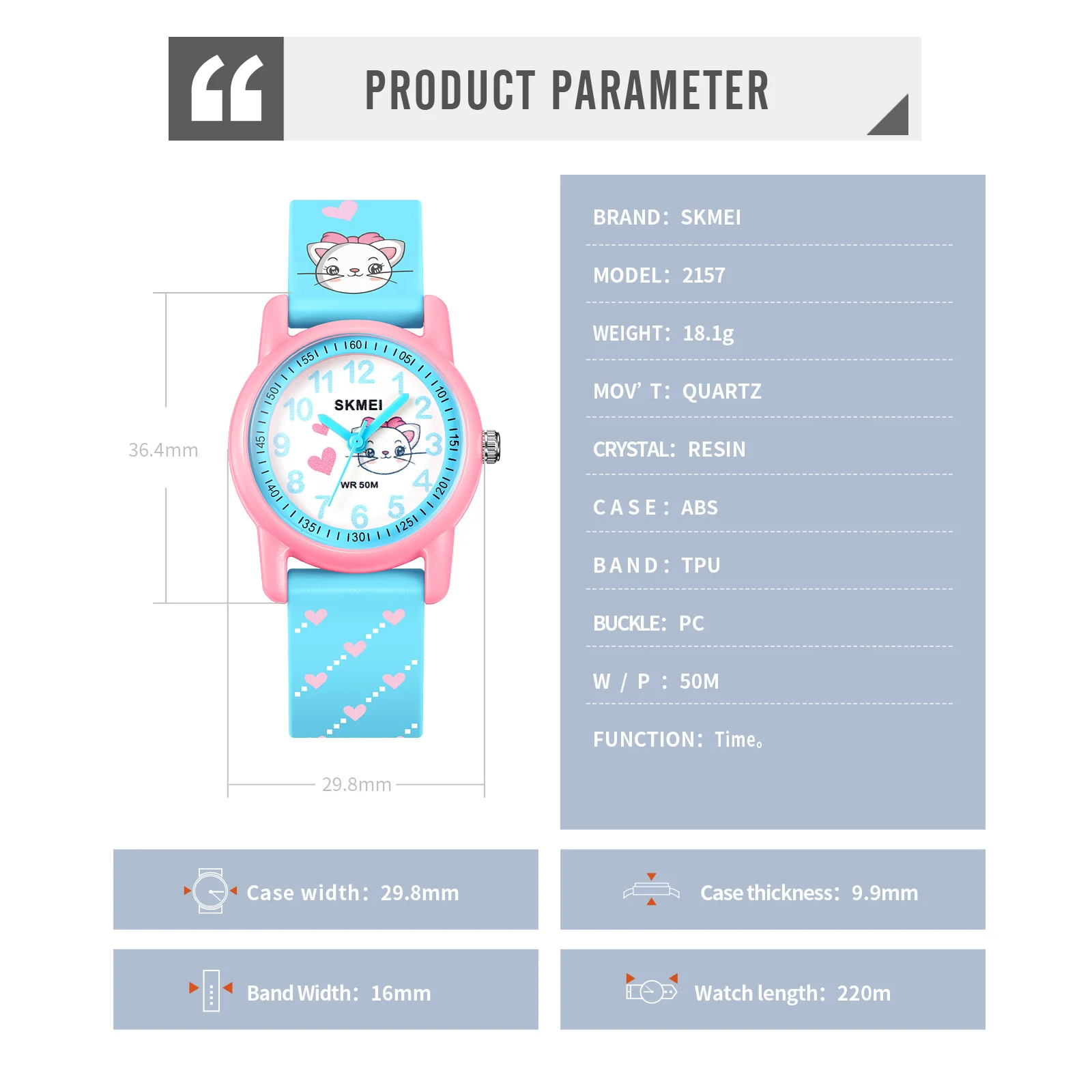 SKMEI new Cute Cartoon Animal Pattern 5Bar Waterproof Kids Quartz Wristwatches For Boys Girls Clock Children Watch Shockproof