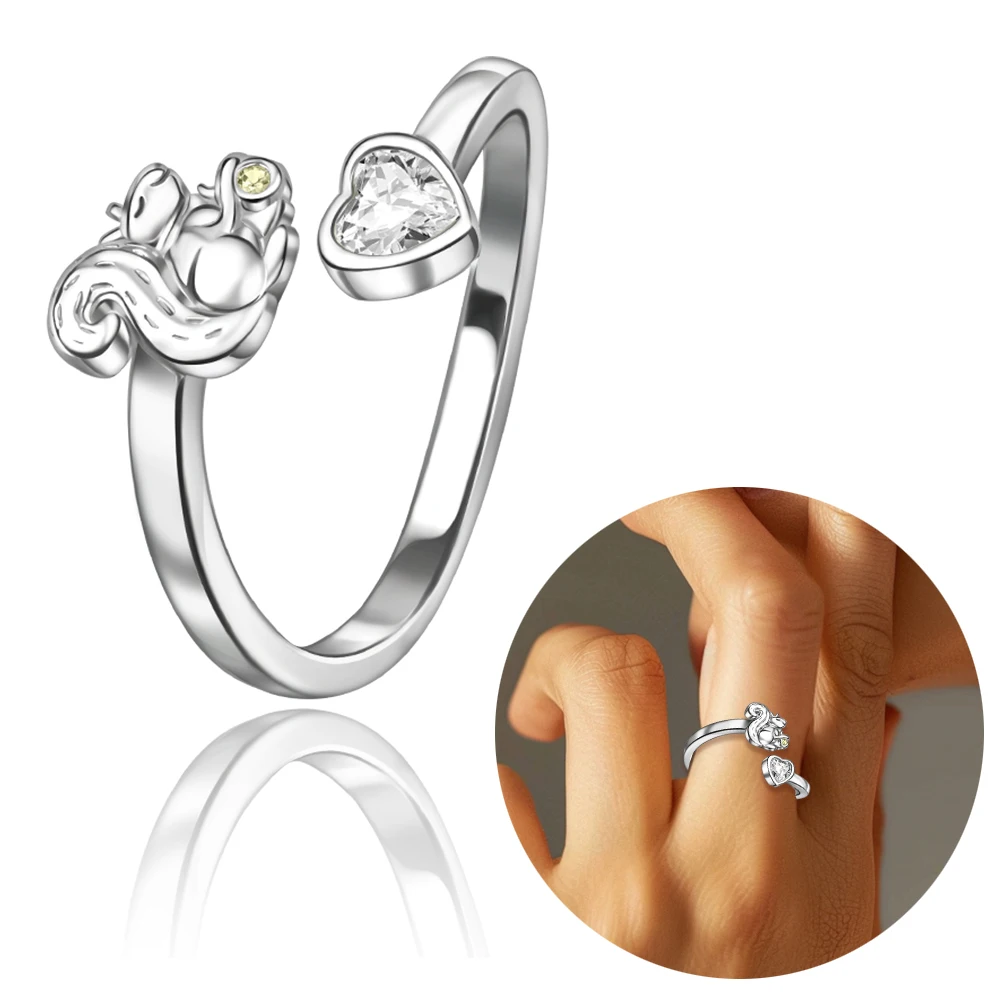 

Simple 925 Sterling Silver Squirrel Love Open Ring Unisex Jewelry and Accessories
