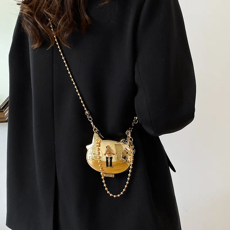 

Luxury Metal Mini Cat Heart Shell Shape Bag Women's Fashion Trend Lipstick Evening Purse Ladies Makeup Coin Wallet