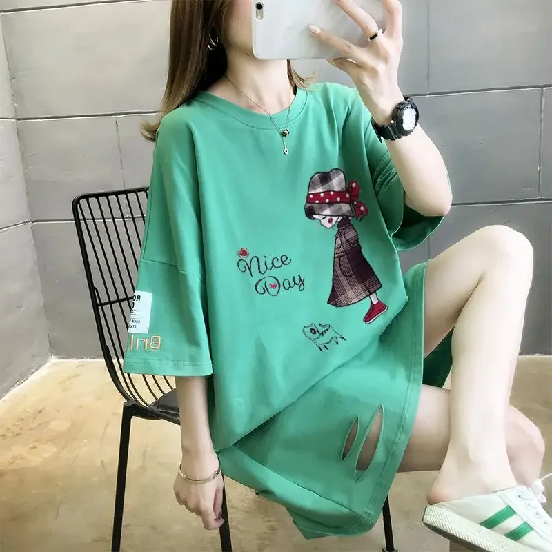 Tops Woman Short Sleeve Summer Outfit Graphic Baggy Green T Shirt for Women Elegant Basic Clearance Pulovers Korean Fashion Kpop