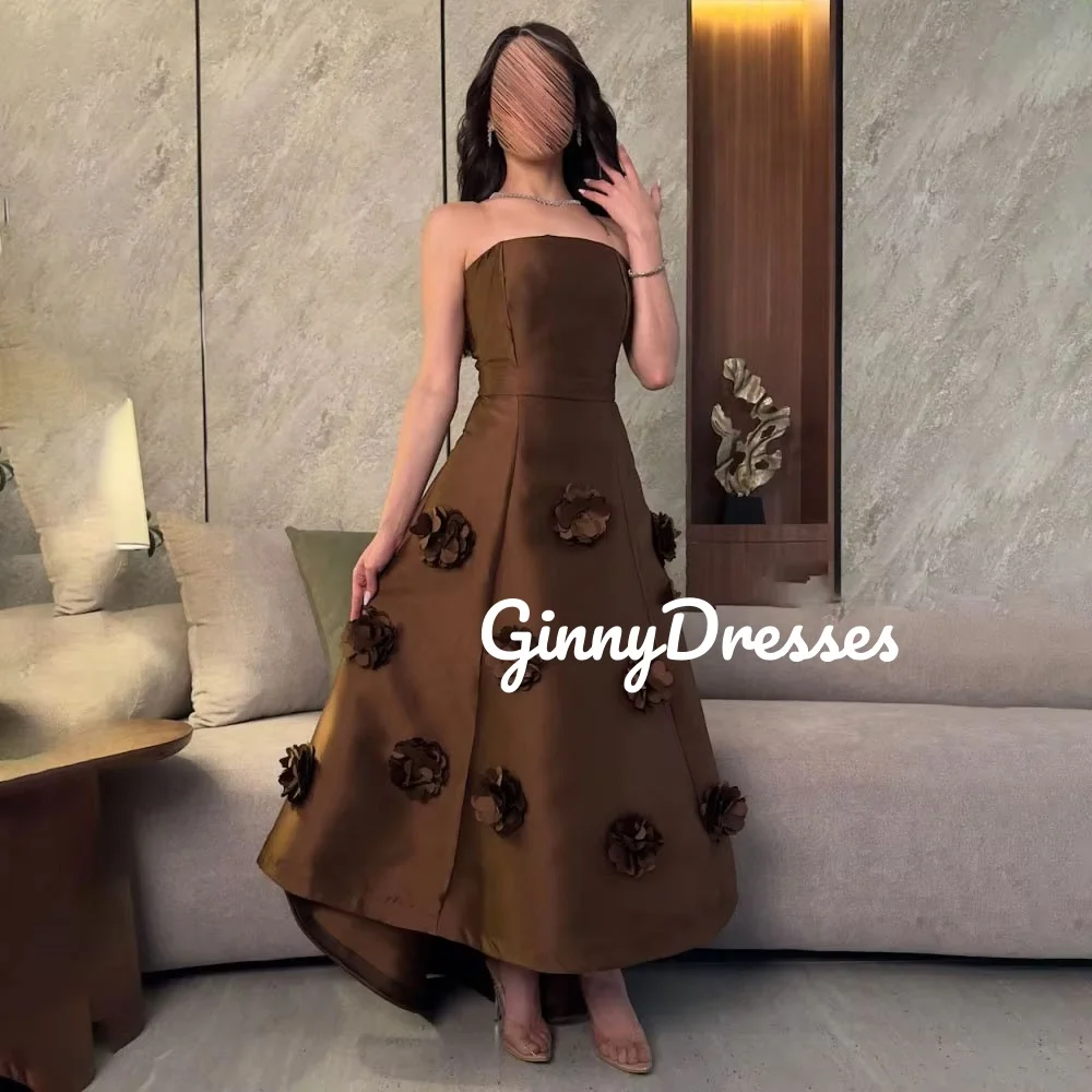 Abito per festa di nozze Personalizza abiti da festa eleganti a trapezio senza spalline lunghi fino al pavimento per le donne Fiori con cerniera Abiti formali Sle