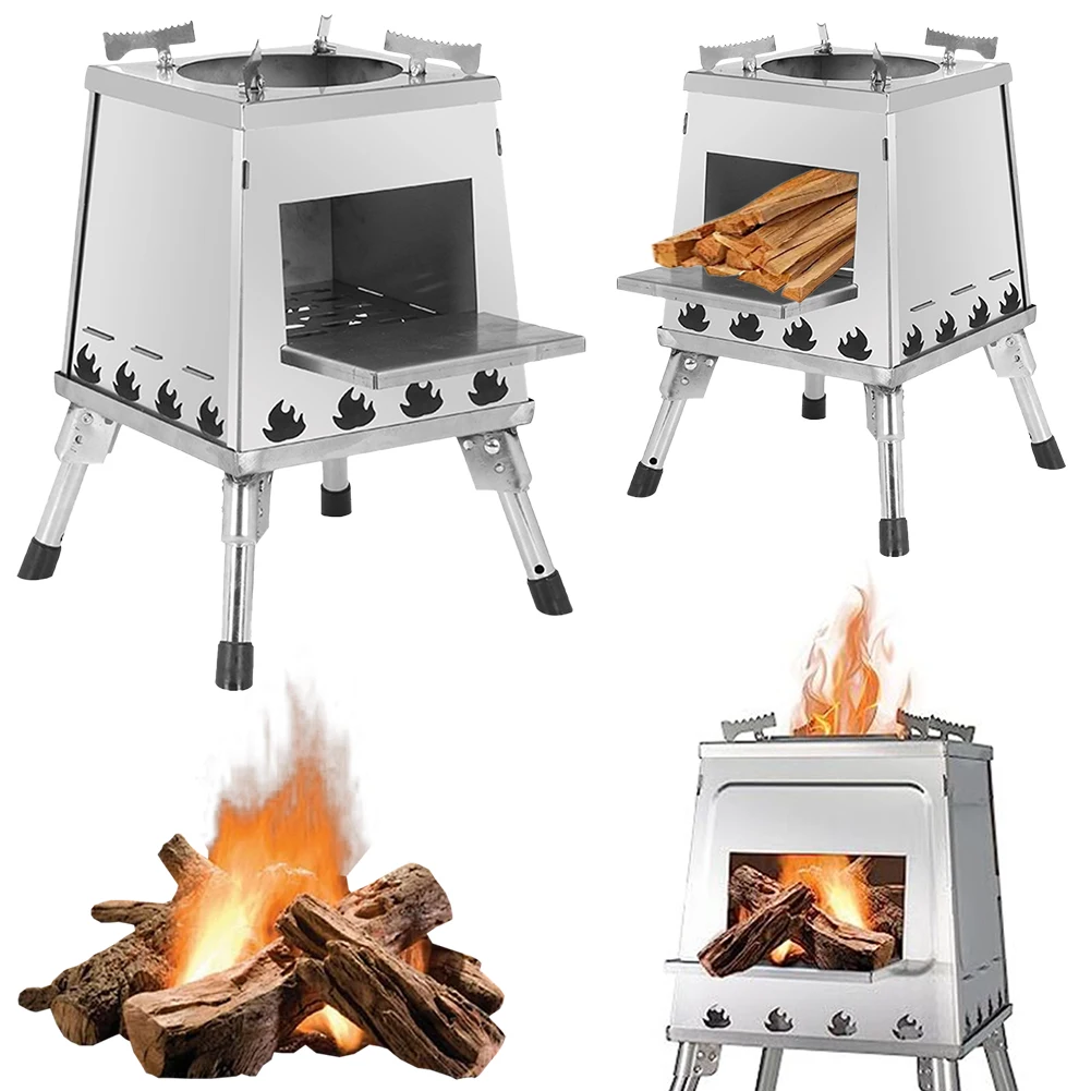 

Mini Outdoor Firewood Stove with Foldable Design and Height Adjustment for Camping Hiking and Outdoor Cooking Use