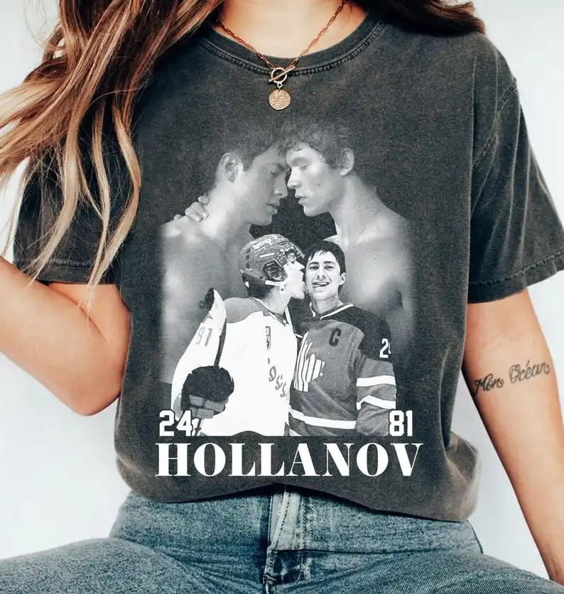 

Футболка Ilya Rozanov Licks Shane Hollander Face, футболка Hollanov Inspiring Love, винтажная хоккейная рубашка Hollander Rozanov