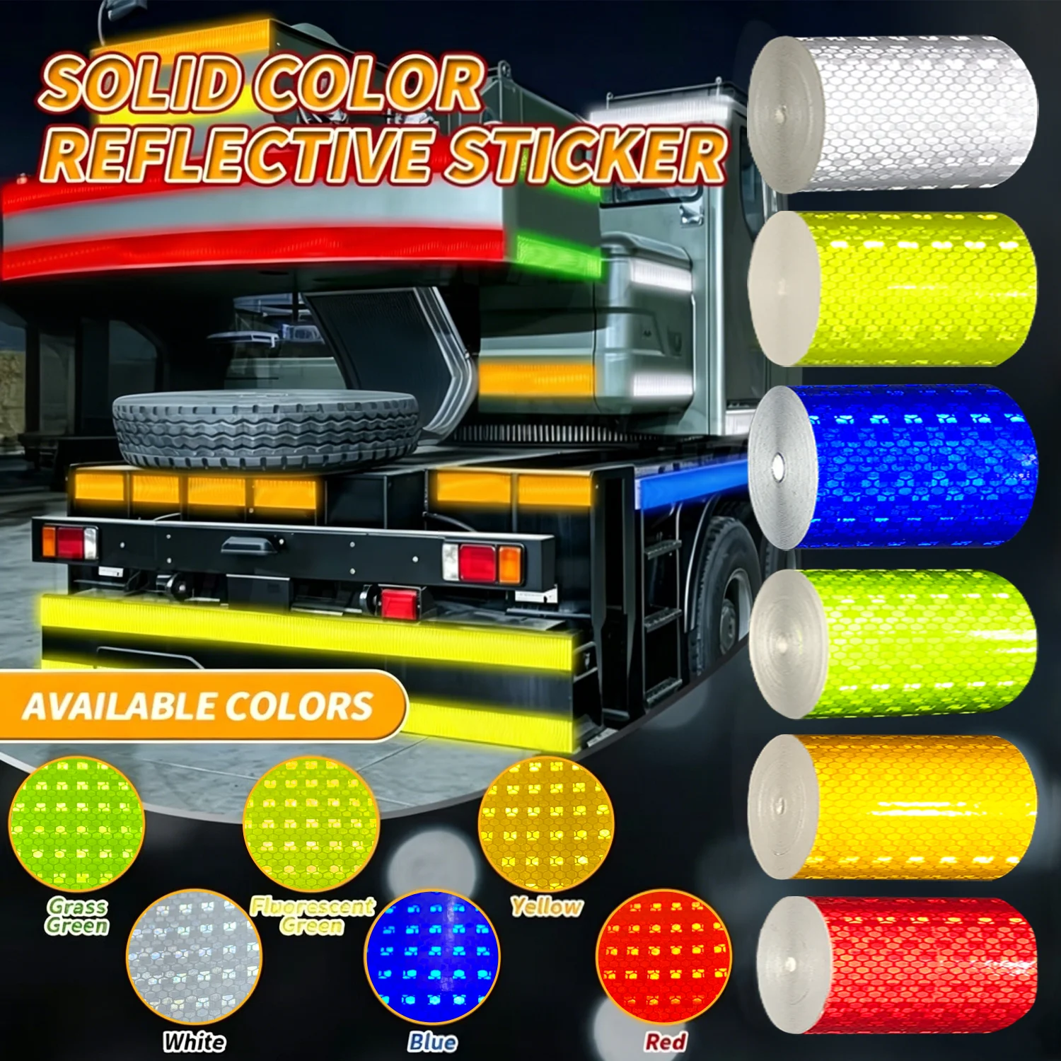 5cm Highly Reflective PVC Solid color Stickers Waterproof Self-Adhesive Safety Label Warning Stickers for Cars Motorcycles Truck