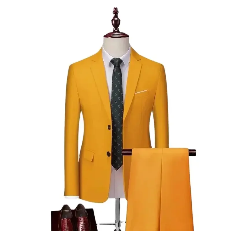 Slim Fit Yellow Suits for Men Formal Costume Homme Single Breasted Notch Lapel Male Clothing Luxury High Quality Blazer Homme