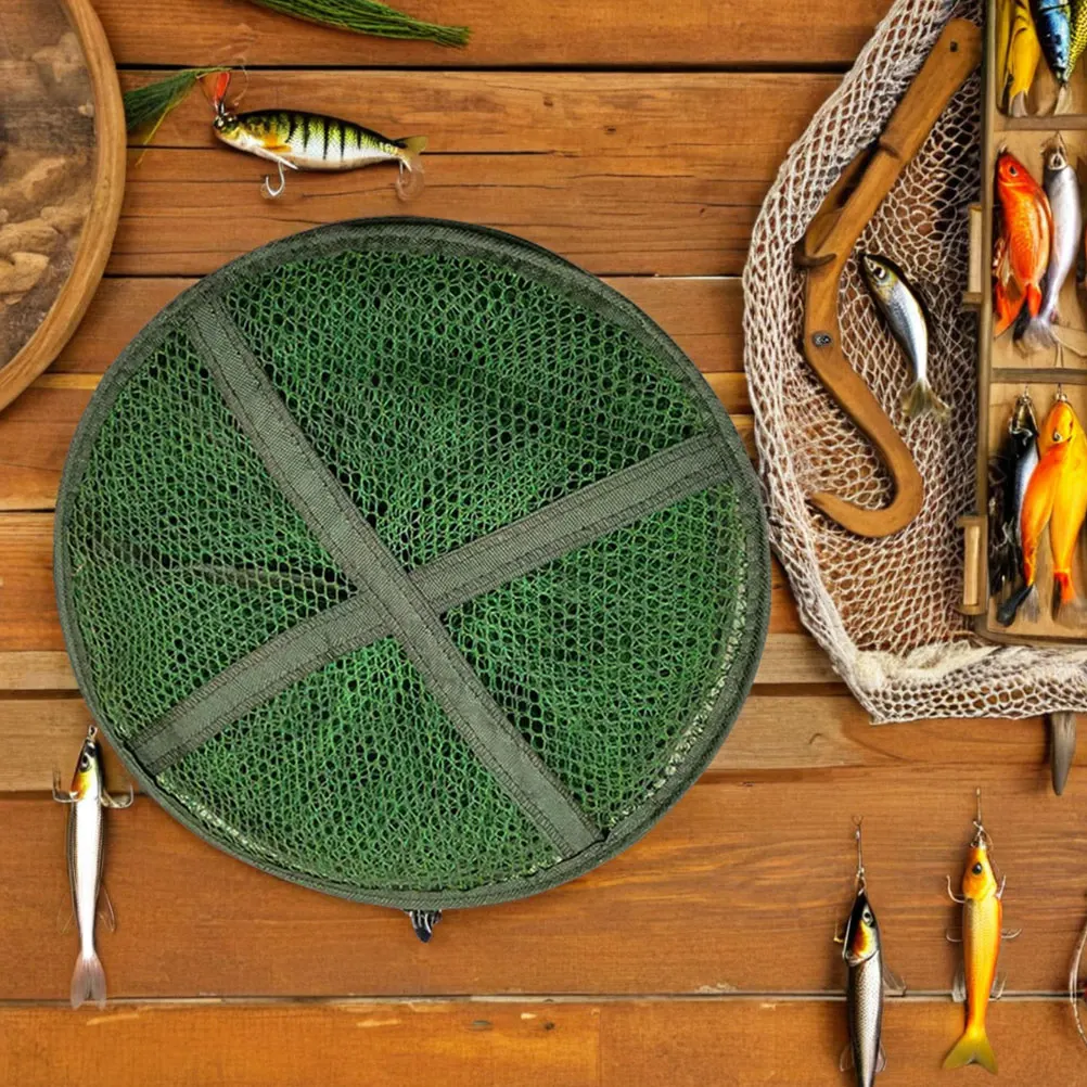 

2pcs Foldable Mesh Keeping Net With Waterproof Edge Protection Stainless Steel Ground Forks For Crabs Shrimp Dock Kayak