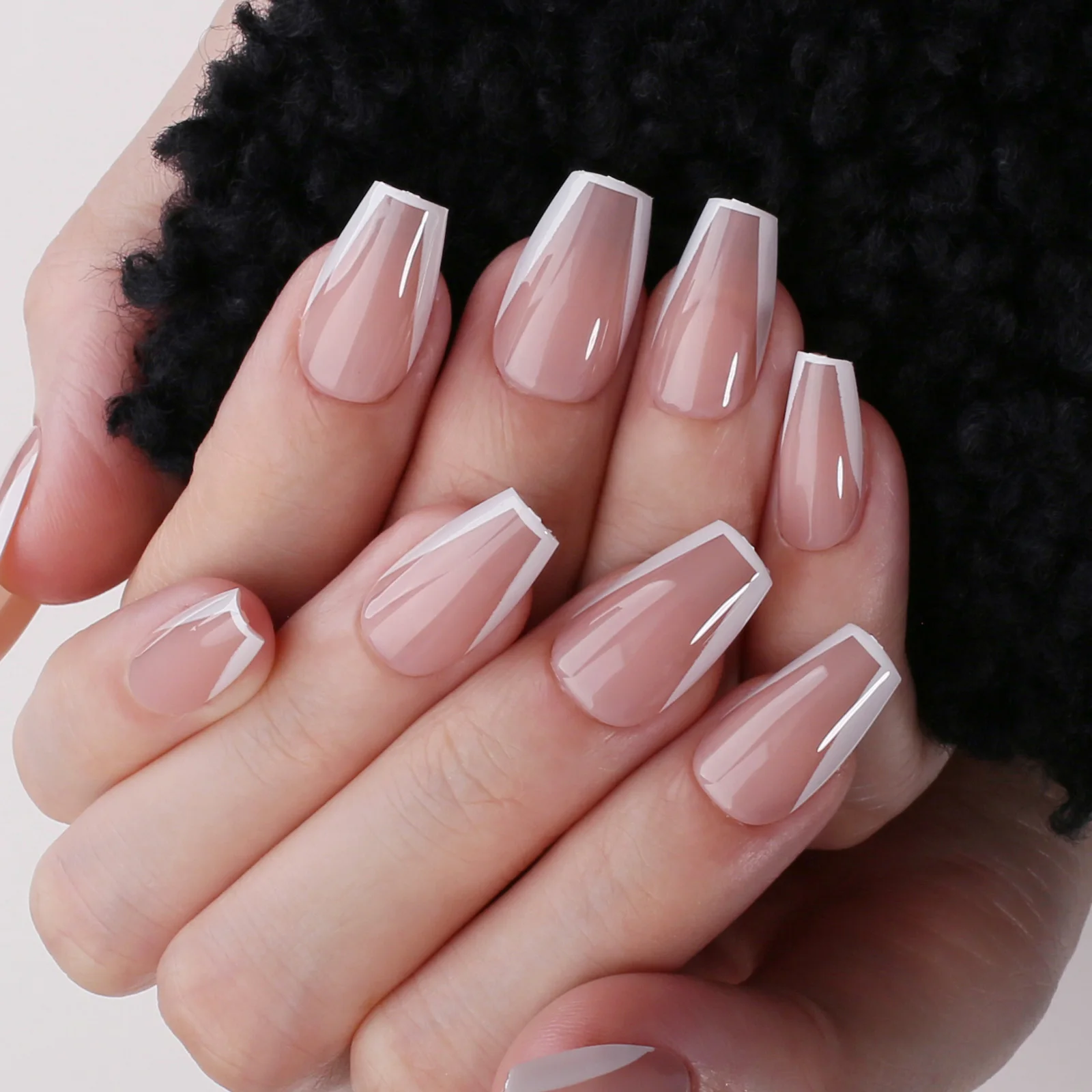 Em forma de U Natural unhas postiças, caixão, U nu, francês, balé, Gel, curto, pressione, unhas falsas, ferramenta de manicure