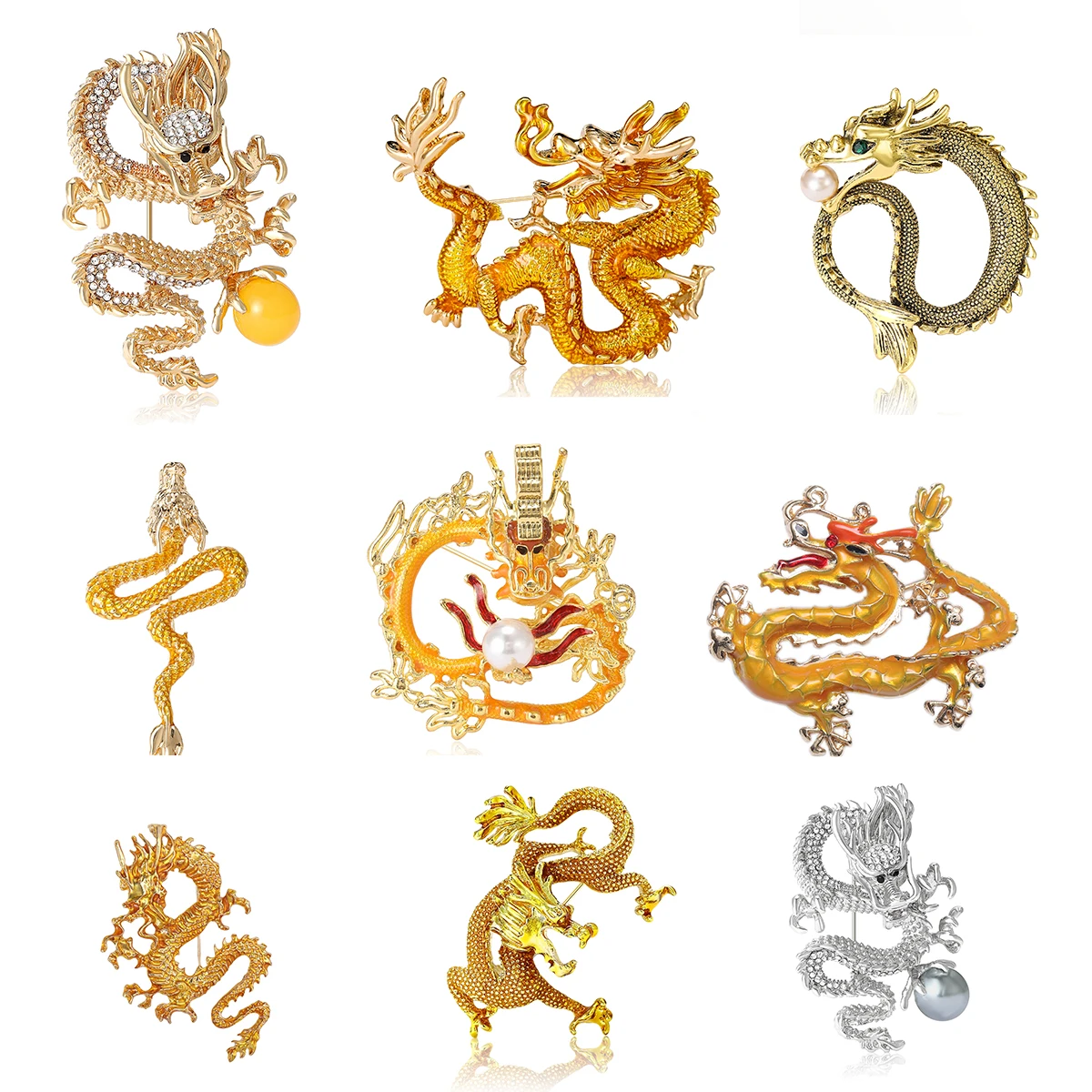 Trendy Enamel Chinese Flying Dragon Brooch for Women Animal Pins Casual Accessories Gifts