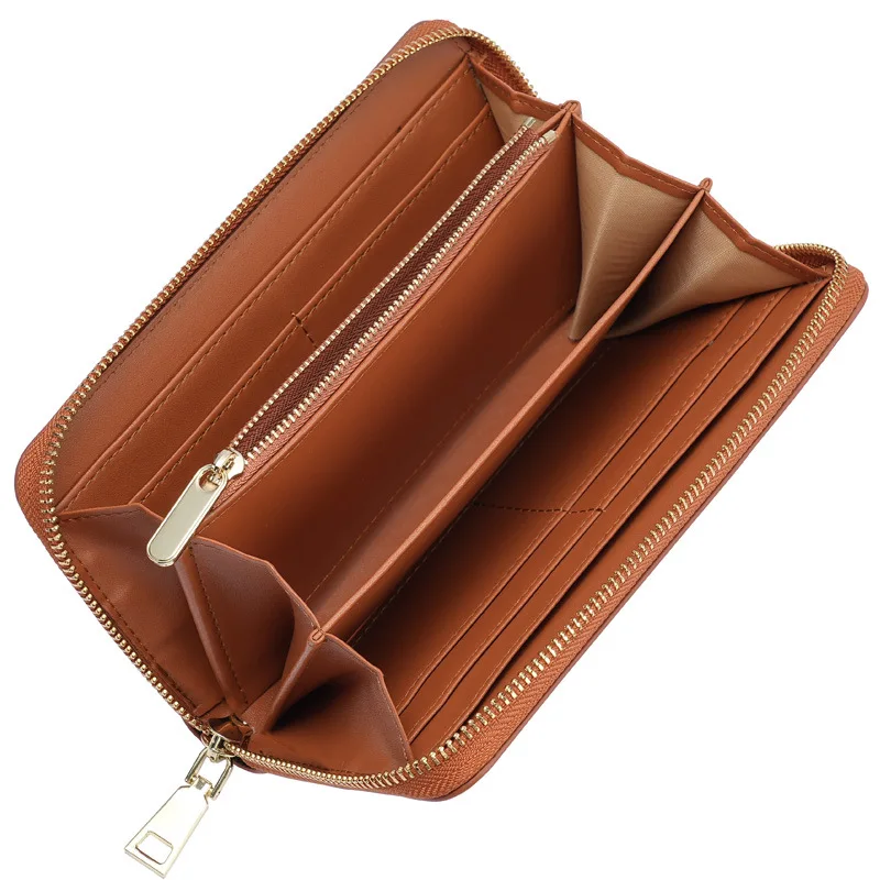 Women's Waxed Cowhide Long Zippered Clutch - Spacious Organizer with Wrist Strap & Multi-Card Slots​