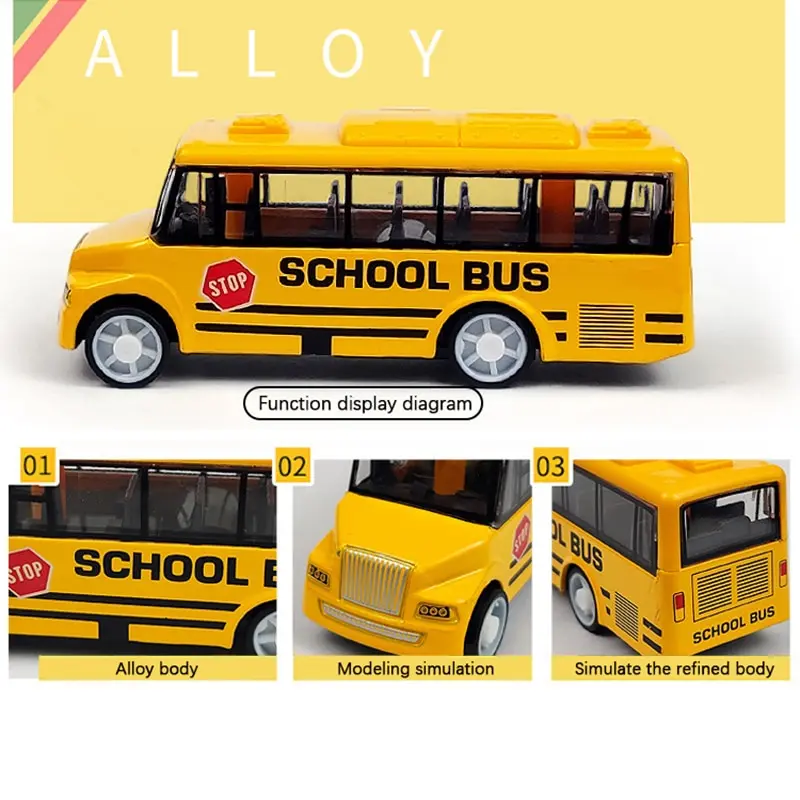 Alloy Inertial School Bus Model Car Model Pull Back Toys Music Cars Vehicle Gifts Kids Boy Toys For Child Birthday 2.8x9.5x3.8cm