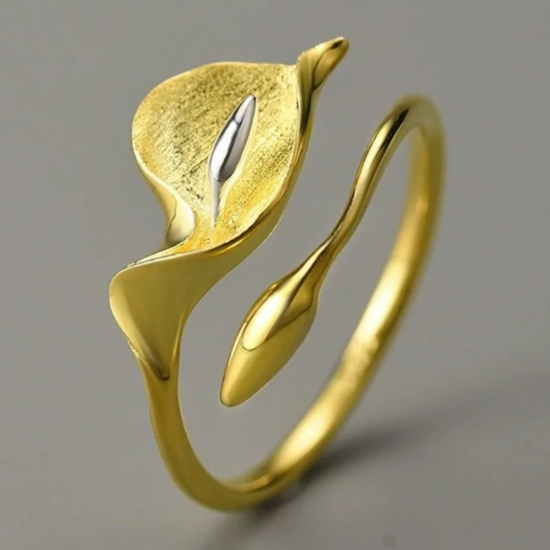 Blumen-Lotus-Muster, silbrig/goldfarben plattiert, verstellbare Ringe für Frauen, Verlobung, Dating, modischer, eleganter Ring, Schmuck