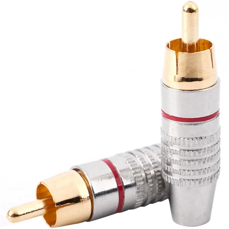 محول قابس ذكر A01F-RCA، موصل لحام مطلي بالذهب الصوتي فونو، نهاية عالية - 12 عبوة، فضي