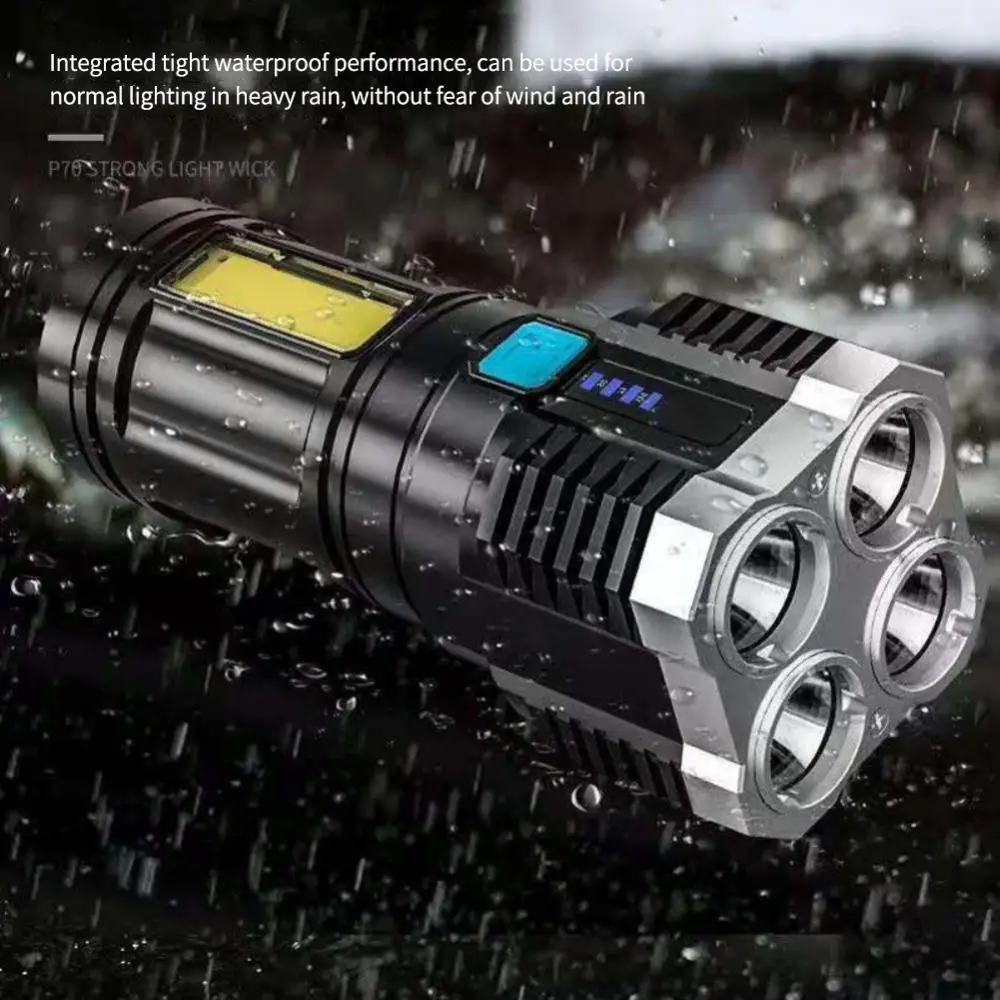 Linterna de 4 cabezales con reflectores laterales, luz Led Cob Potente portátil para exteriores, venta al por mayor, la más nueva