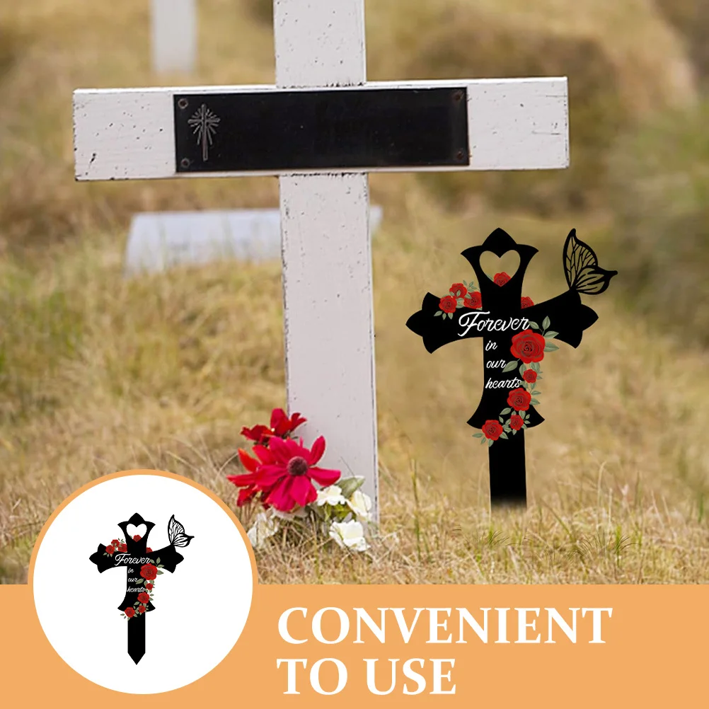

1pcs Cross Metal Memorial Marker For Memorial Stake Sign Cemetery Yard Lawn Garden Decorations Cross Garden Stake
