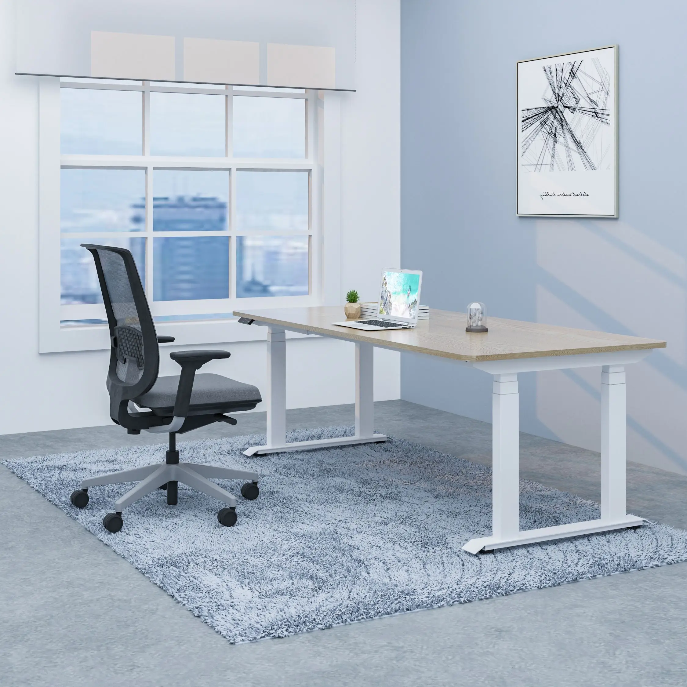 مكتب مكتب منزلي قابل للتعديل بارتفاع مكتب مع نظام رفع ذكي ومحركات مزدوجة ذات سعة تحميل عالية 4 أرجل #2