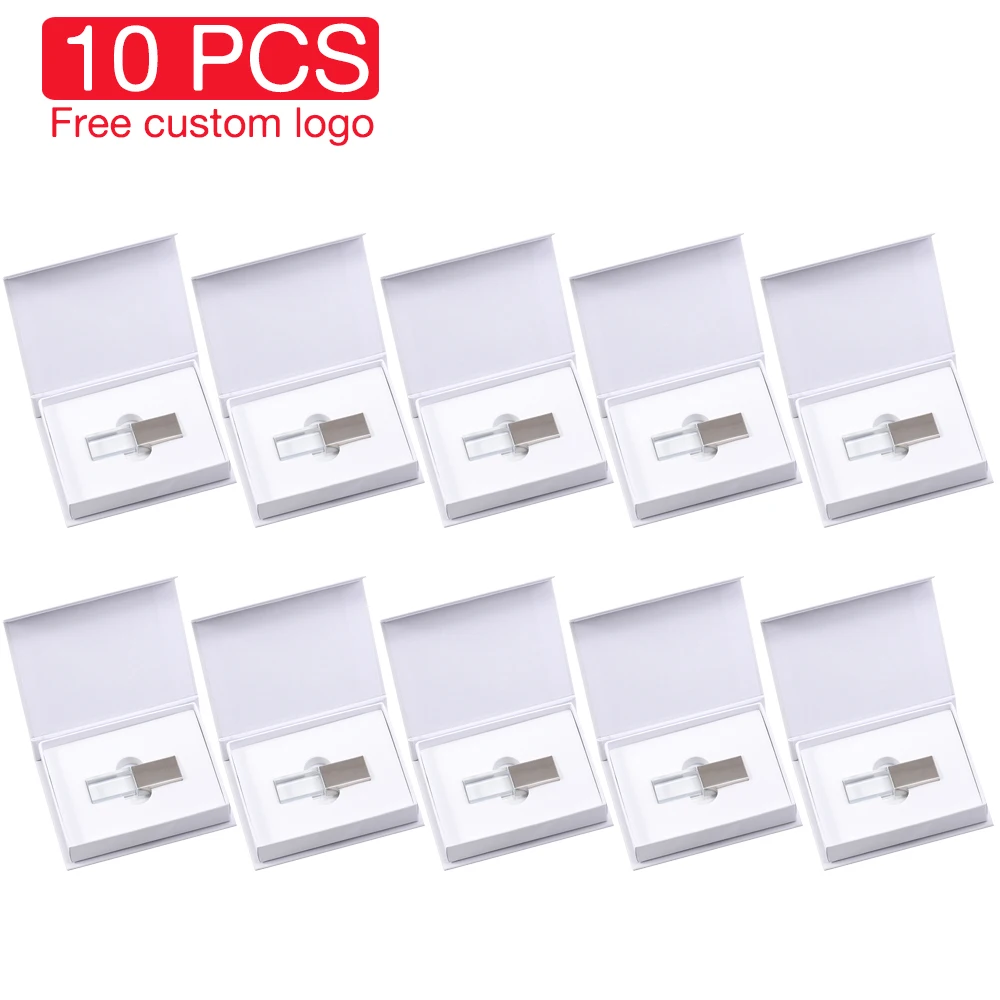 

10PCS LOT Creative Gift Crystal USB Flash Drives Box Memory Stick Real Capacity Pen Drive 128GB 64GB 32GB 16GB Free Custom Logo