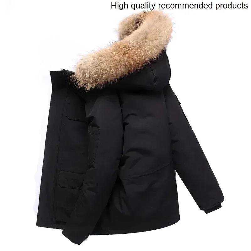Collar White Duck Down Fur Winter Jacket Men Windproof Hooded Thicken Multi-pocket Down Coat Male Keep Warm -30 Degree Parkas
