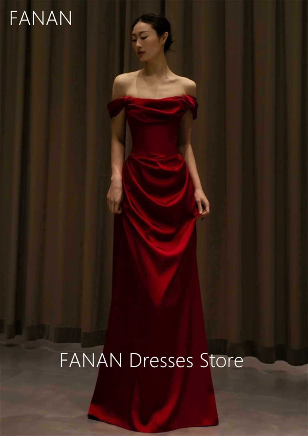 FANAN Customized Evening Party Dresses Fashion Burgundy Floor Length Silk Satin Wedding Women Formal Gowns Event Prom Gowns