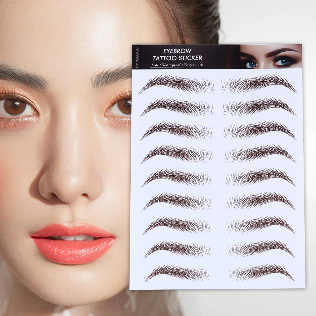 

4 Pcs Fake Eyelashes Eyebrow Stickers 6D Hair-Like Eyebrows Water Proof Artificial Brown Tool