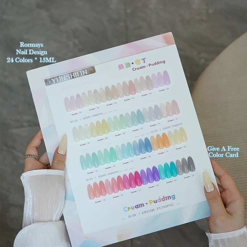 

24 цвета кремового гель-лака для ногтей с эффектом пудинга, смываемый, УФ/LED гель, долговечный, высокопигментированный, для салонов и домашнего маникюра.
