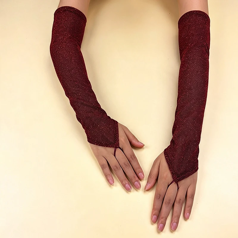 45cm Women Shiny Solid Hook Finger Gloves Opera Dance Party Stage Performance Nightclub Cosplay Eleagnt Breathable Thin