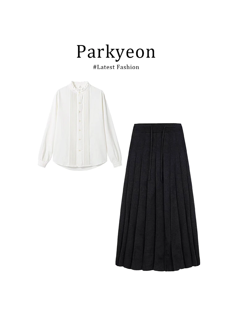 

Parkyeon Casual Style White Lace Collar Long Sleeve Shirt Loose Fit Spring 2026 New Loose Slimming Open Cardigan Top