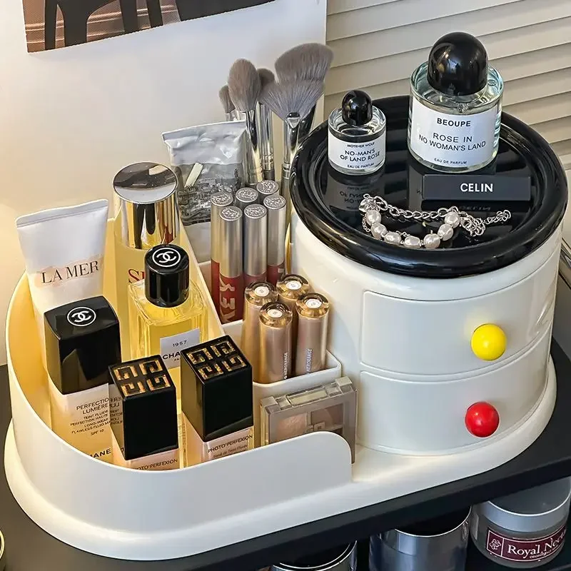 Makeup Jewelry Case Rotation Tray Cosmetic Storage Box Desktop Large Capacity Dresser Shelf Lipstick Makeup Brush Perfume Box