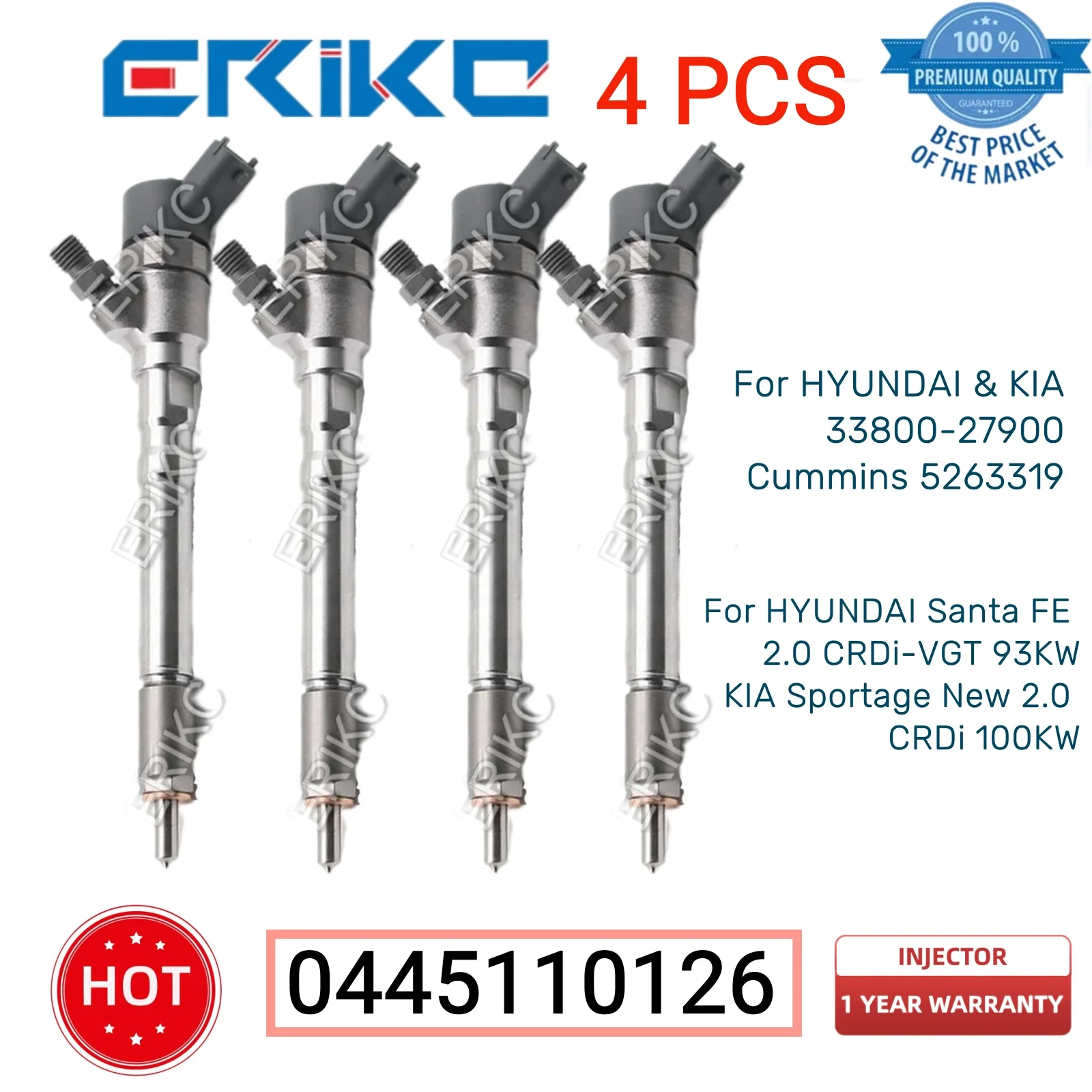 

4 PCS 0 445 110 126 Auto Common Rail Injector 0445110126 Injector Body 0445 110 126 Injector Assy Fuel for HYUNDAI & KIA