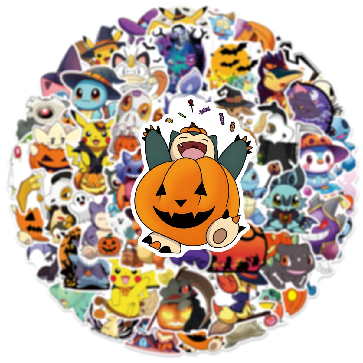 50PCS Funny Halloween Pokmeon Cartoon Stickers Cute Pikachu Decals DIY Notebook Motorcycle Laptop Kawaii Anime Sticker Toy