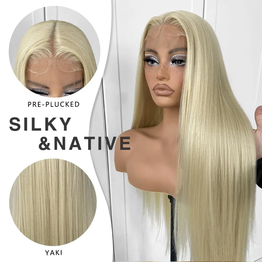 613 الباروكات طويلة مستقيم الدانتيل الجبهة الباروكات للنساء مع تصميم غلويليس الشعر الاصطناعية الأبيض PrePlucked HD الدانتيل شعر مستعار أمامي 32 بوصة #3