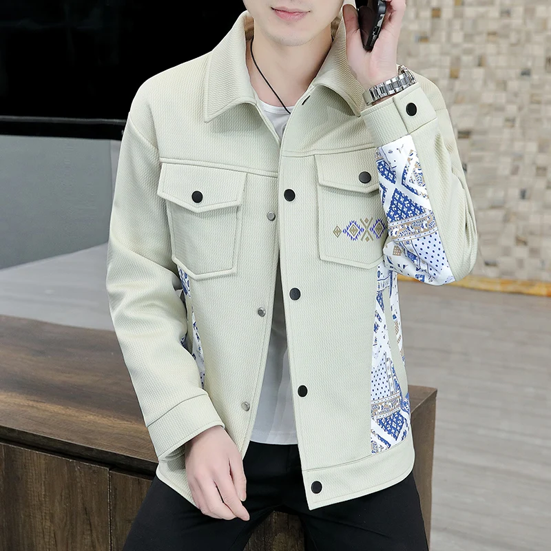 

Brand Spring Autumn Printed Casual Jackets Men Business Social Coats Single Breasted Lapel Jacket Outwear Windbreaker