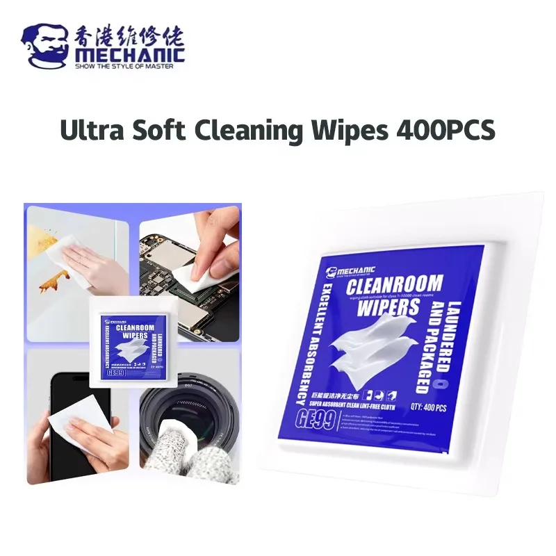 MECHANIC Ultra-Weiche Reinigungstücher GE99 400 Stück 9*9cm Faserförmig, fusselfrei, für Handy-Reparatur, Motherboard, Bildschirm, Linse, Glas, Werkzeugsets – Detail 1