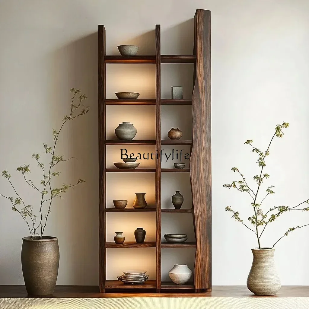 

yj19 Wabi Sabi Wind Log Bogu Rack Chinese Bookshelf Partition Tea Room Retro Solid Wood Customized Tree-shaped Shelf