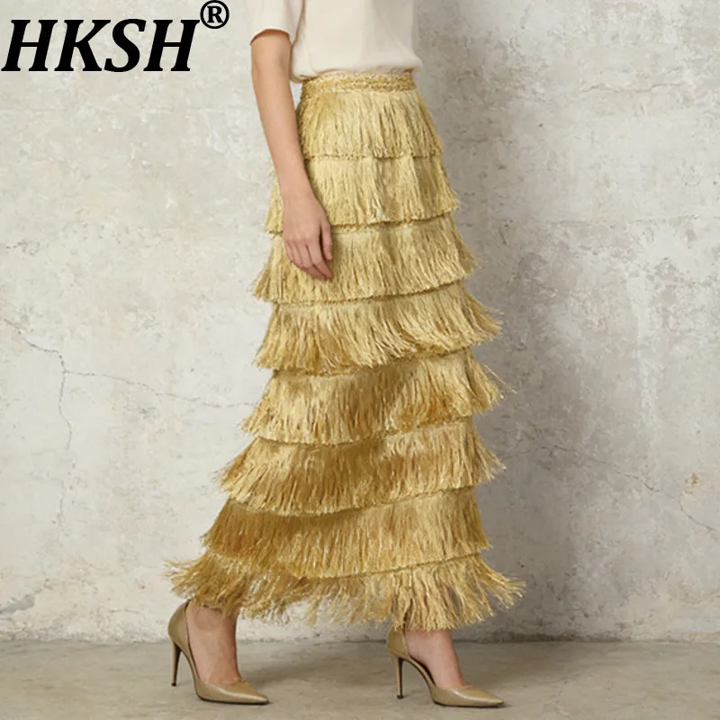 

Элегантная женская многослойная юбка HKSH с бахромой, однотонная, универсальная, стильная, высококачественная, длинная, новая коллекция Весна-Лето HK19631