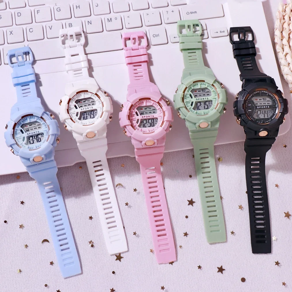 Children's Watch Pink Silicone Watchband G Waterproof Shock Electronic Digital Bracelet Kids Student Girl Wristwatch Clock Gift