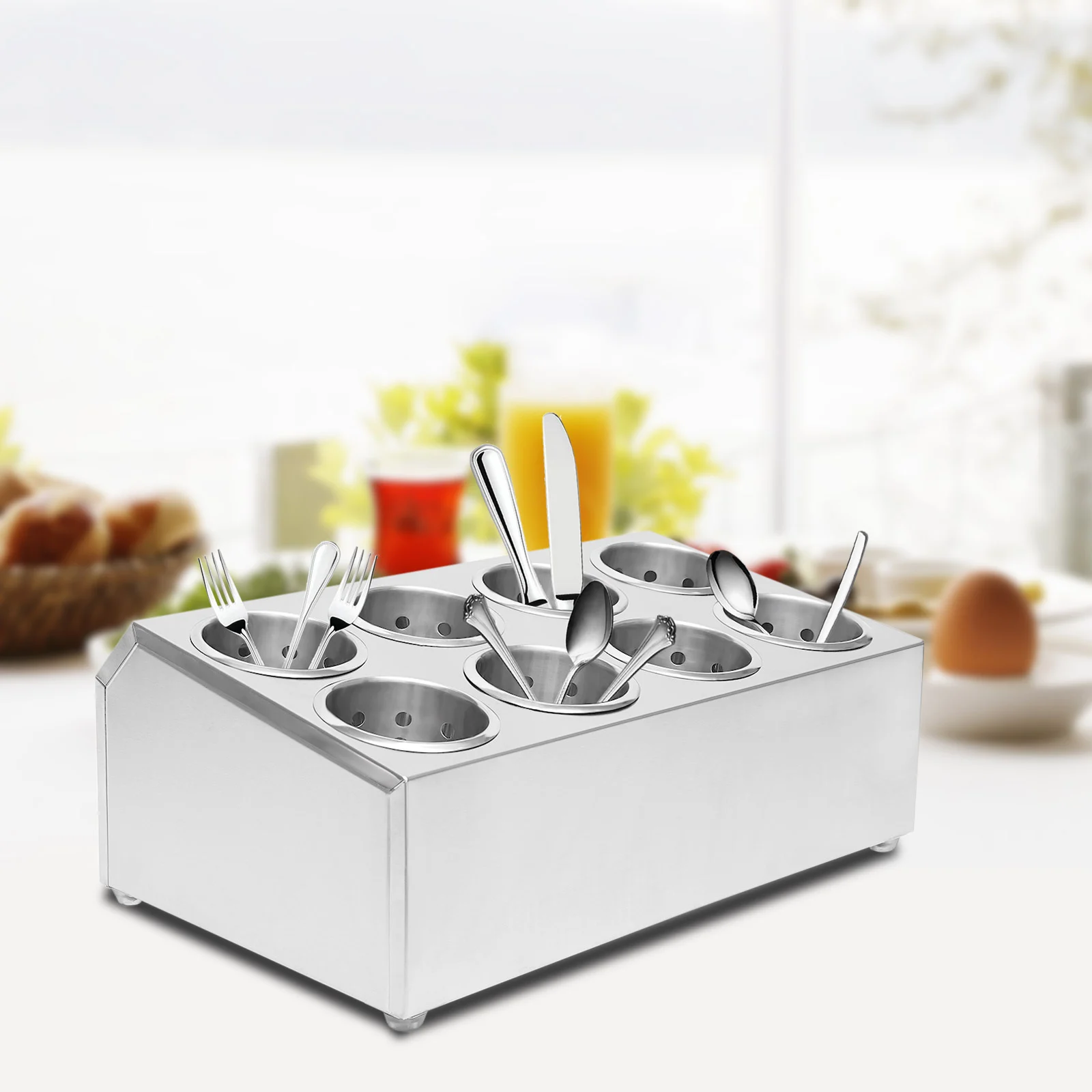 

Commercial 8-Hole Stainless Steel Cutlery Holder Cage Drainer Storage Spoon Chopsticks Organizer Rack