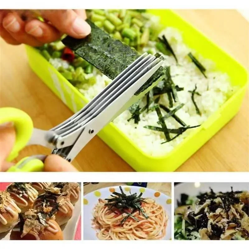 Multifunctional 5/3 Layers Stainless Steel Knives Kitchen Scissors Scallion Cutter Herb Laver Spices Cook Cut Shredders Slicers