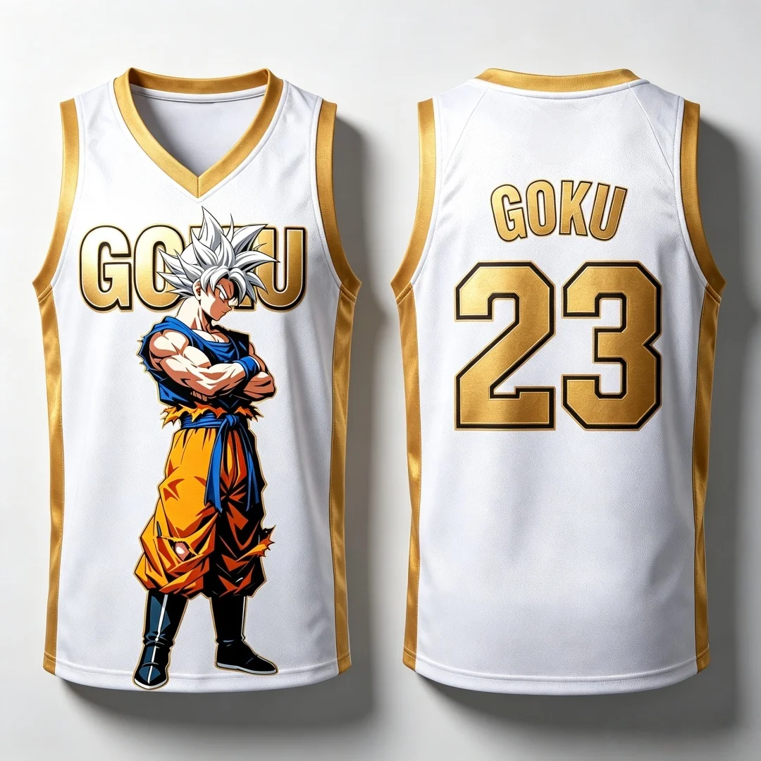 Dragon Ball Ultra Instinct Goku Basketball-Trikot, passende Eltern-Kind-Outfits, weiß, rot, ärmelloses Tank-Top, Anime-Streetwear – Detail 15