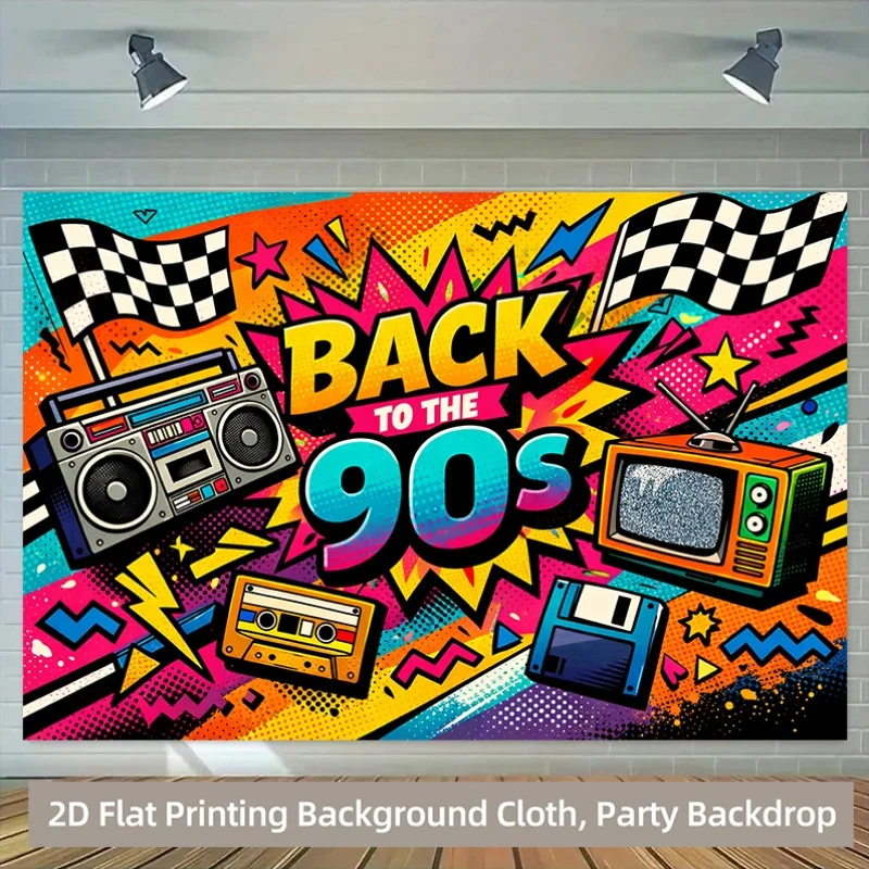 1 Stück 2D-Hintergrundstoff, nostalgischer Polyester-Hintergrundstoff im Stil der 1990er Jahre, Partybanner