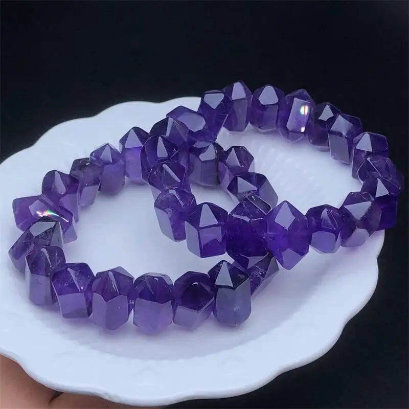 Natural Amethyst Double Point Bracelet String Charms Handmade Fortune Energy Woman Amulet Jewelry Gift 1PCS