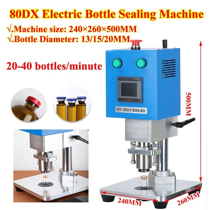 LY Electric Pneumatic Capping Sealing Wrapping Machine, Collar Ring Crimping Vial, Top Pressing Glass Bottle, 80DX, 20mm, 15mm