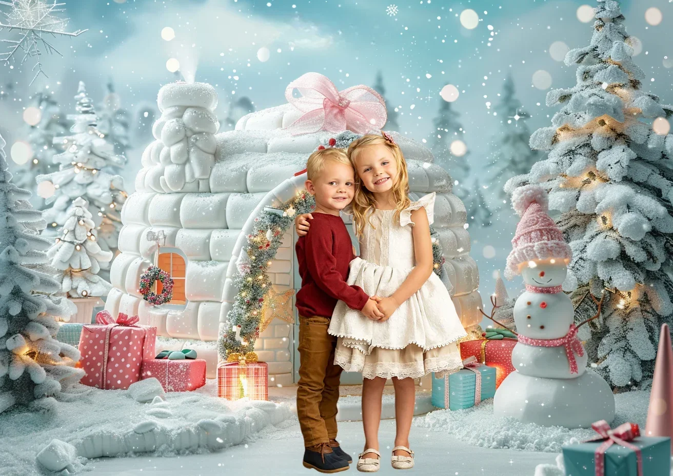 Christmas Backdrop Christmas Igloo Decorations Snowman Wrapped Gifts Magical Winter Wonderland Background Photo Studio Photocall