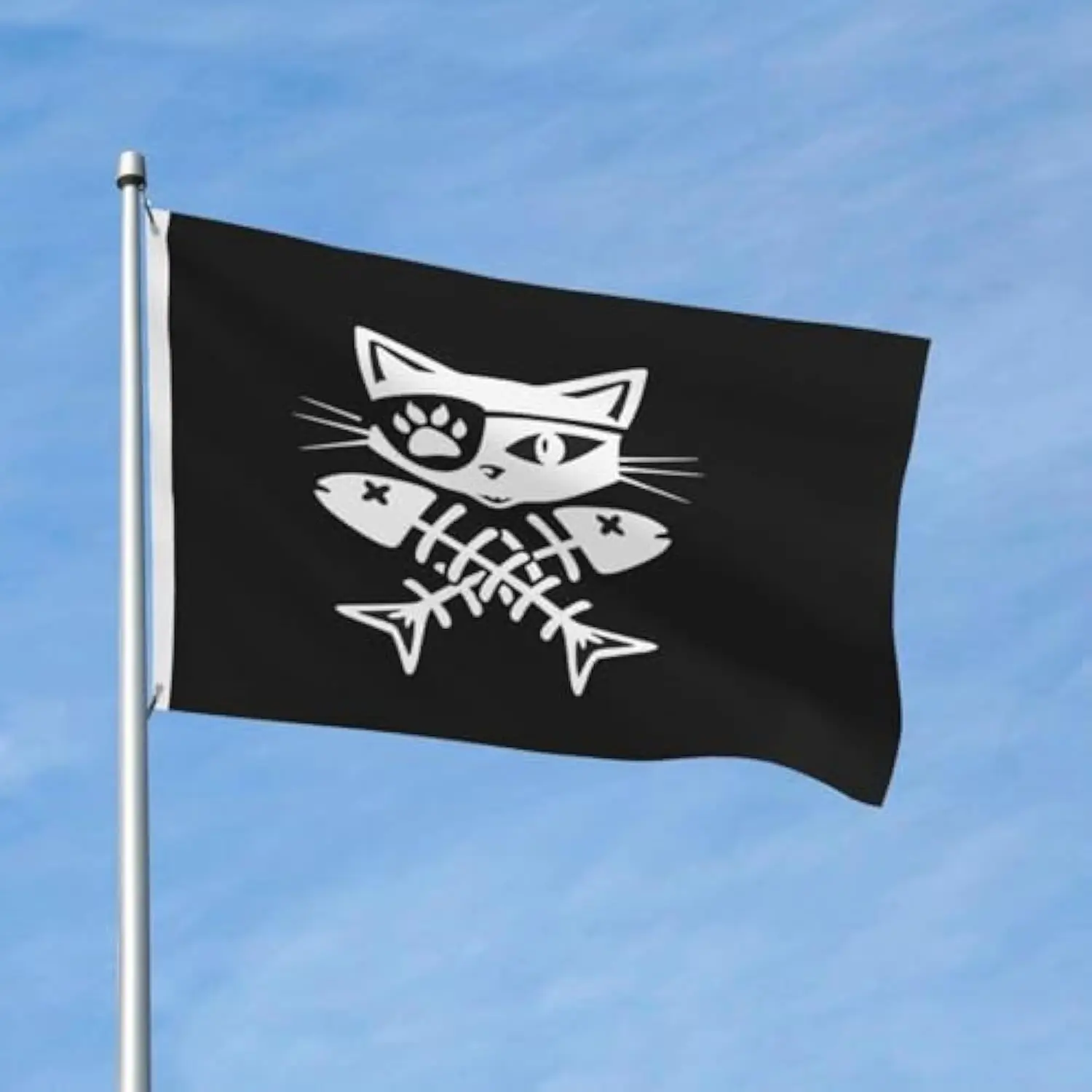 Pirate Cat Fish Skeleton Garden Flag Outdoor Banner Polyester Decor Home Parade Flag